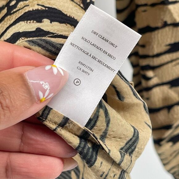 Rails Rozz Canyon Gold Black Animal Stripe Satin Puff Sleeve Blouse Womens Small - Picture 15 of 16